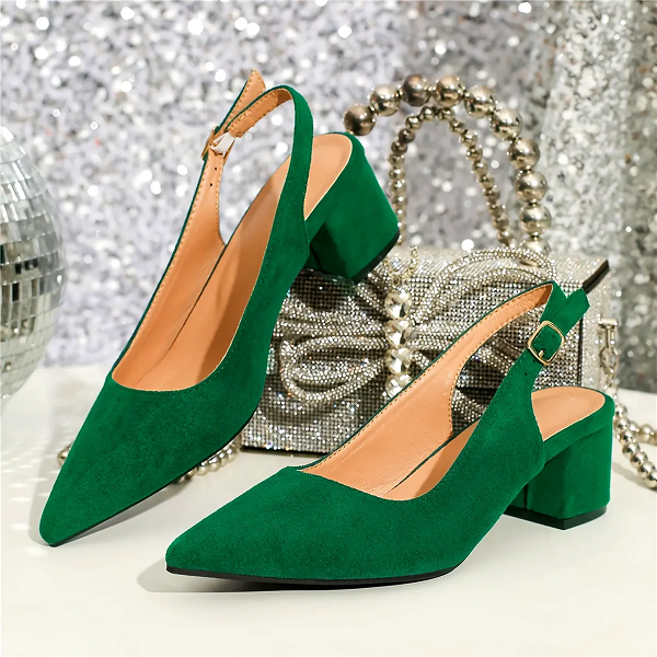 Cover Pointed-Toe Chunky Heel Pumps